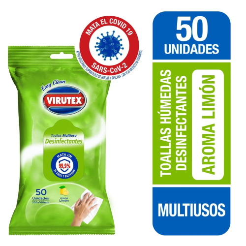 TOALLA DESINFECTANTE VIRUTEX POUCH LIMON 50 UN 1100739 #188